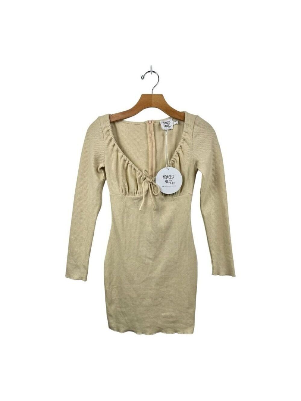 ** NEW Princess Polly Millie Micro Waffle Milk Maid Mini Dress in Beige Size XS - Picture 4 of 9